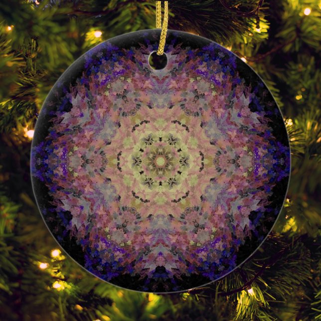 Digital Mandala Yellow Purple Blue and Black Ceramic Ornament (Creator Uploaded)