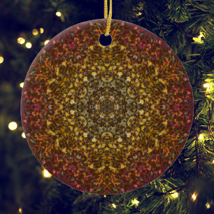 Digital Mandala Yellow Red and Pink Ceramic Ornament