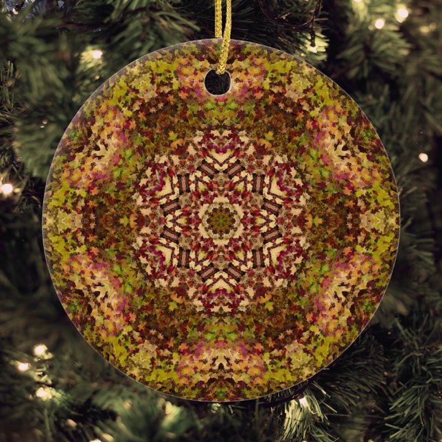 Digital Mandala Yellow Red and Purple Ceramic Ornament (Creator Uploaded)