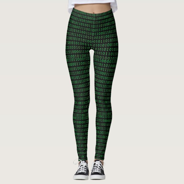 Digital Matrix Code – Seamless Binary Pattern Leggings (Front)