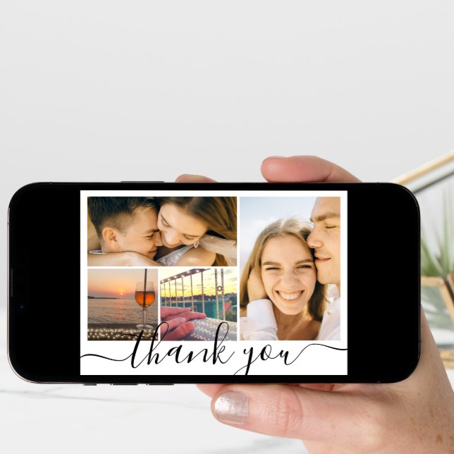 digital minimal thank you  4 photo collage wedding card (Front Digital)