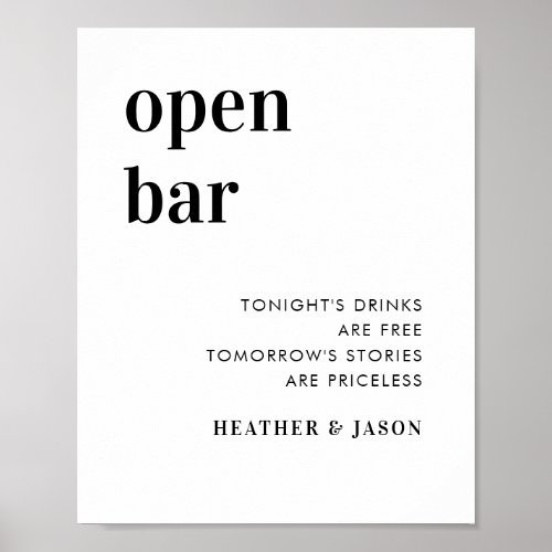 Digital Minimalist Bold Wedding Open Bar Sign