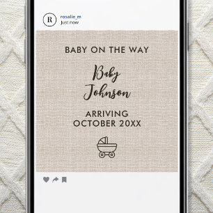 Digital Minimalist Linen Luxury Baby News Announcement