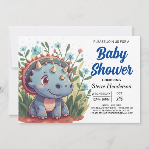 Digital Modern Triceratops Dinosaur Baby Shower Invitation