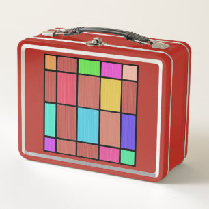 Digital Mondrian Style Graphic Design Abstraction Metal Lunch Box