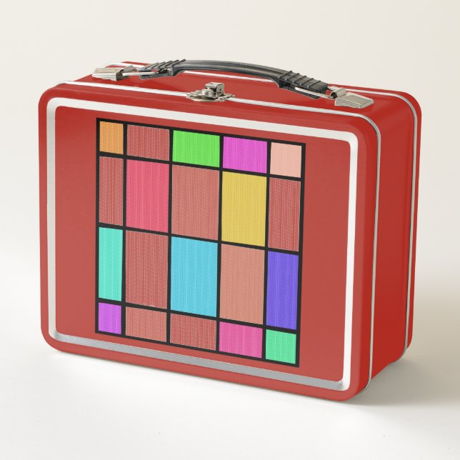 Digital Mondrian Style Graphic Design Abstraction Metal Lunch Box (Front)