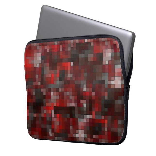Digital mosaic of squares in red shades and gray laptop sleeve (Front Left)