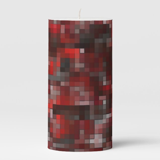 Digital mosaic of squares in red shades and gray pillar candle (Front)