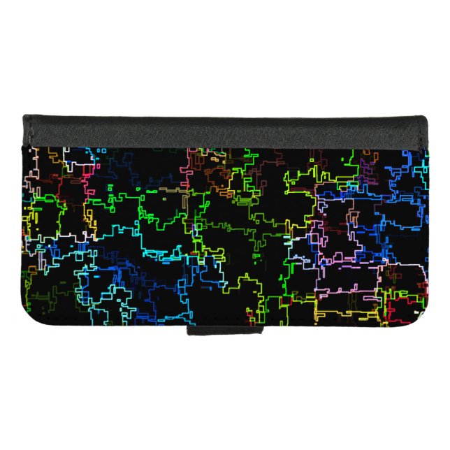 Digital Multicolor Abstract Line Pattern iPhone Wallet Case (Front (Horizontal))