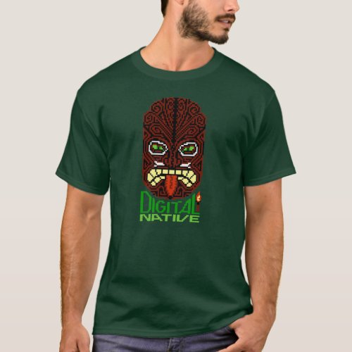 Digital Native 8_bit Pixel Art Tiki Islander Mask T_Shirt