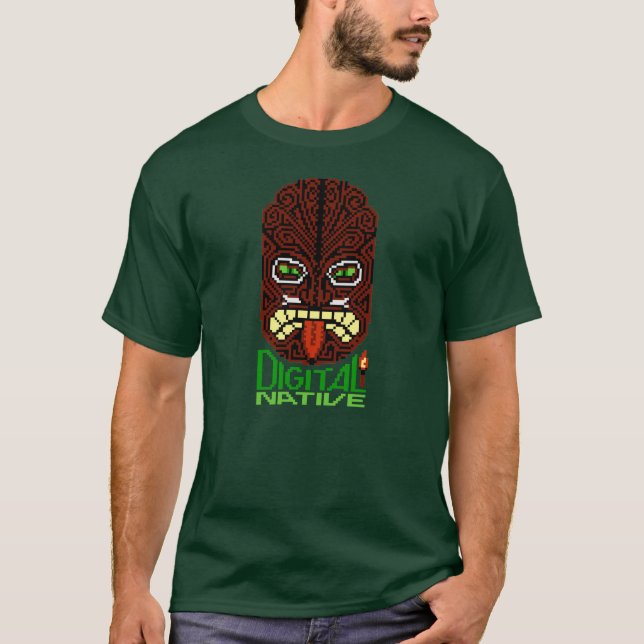 Digital Native 8-bit Pixel Art Tiki Islander Mask T-Shirt (Front)
