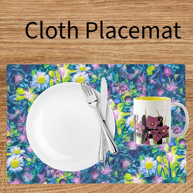 Digital Nature Floral, Daisy  Blues Cloth Placemat (Creator Uploaded)