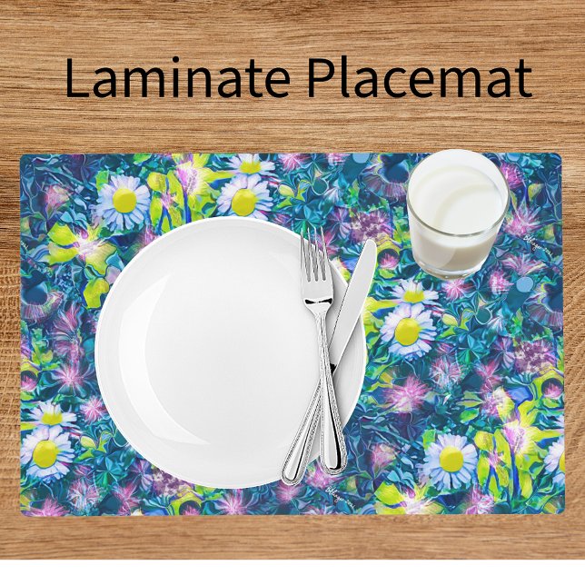 Digital Nature Floral, Daisy  Blues Laminated  Placemat (Creator Uploaded)