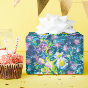 Digital Nature Floral, Daisy Blues Wrapping Paper