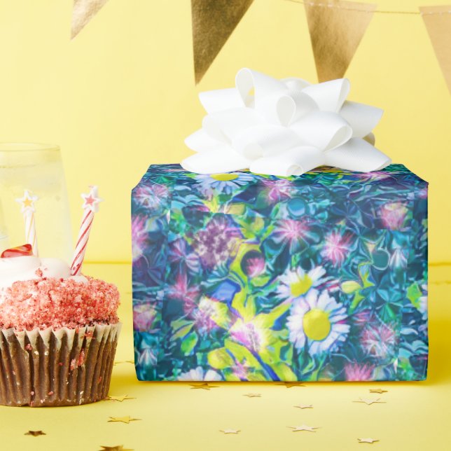 Digital Nature Floral, Daisy  Blues Wrapping Paper (Birthday Party)