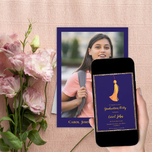 Digital Navy Blue Gold Tassel Graduation Party Invitation