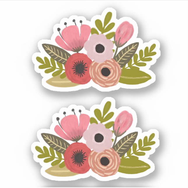 Digital Painted Flowers Illustration Cut Sticker (Front)