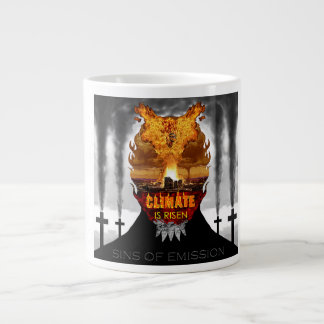Digital painting about climate change. giant coffee mug
