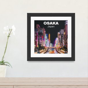 Digital Painting of Osaka Japan at Night  Framed Art