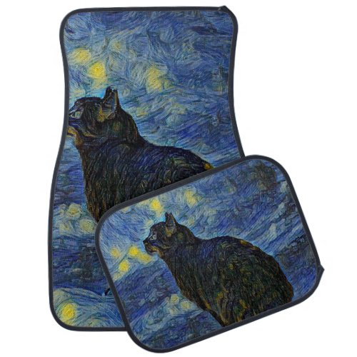 Digital painting Shambhala cat in Vincent Van Gogh Car Floor Mat