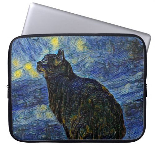 Digital painting Shambhala cat in Vincent Van Gogh Laptop Sleeve