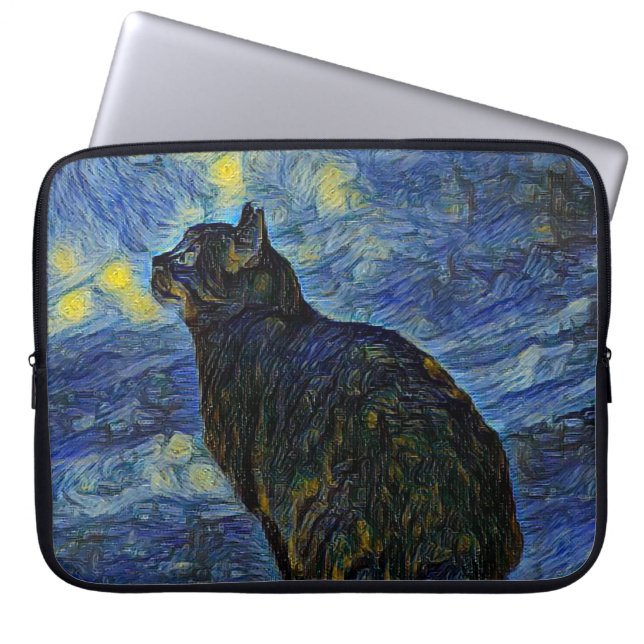 Digital painting Shambhala cat in Vincent Van Gogh Laptop Sleeve (Front)
