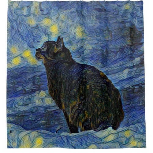 Digital painting Shambhala cat in Vincent Van Gogh Shower Curtain