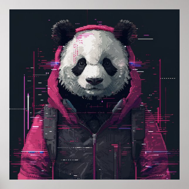 Digital Panda Hacker Pixel Art Avatar Poster (Front)