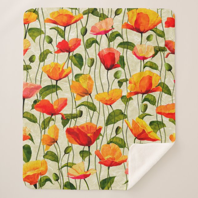 Digital paper poppies pattern sherpa blanket (Front)