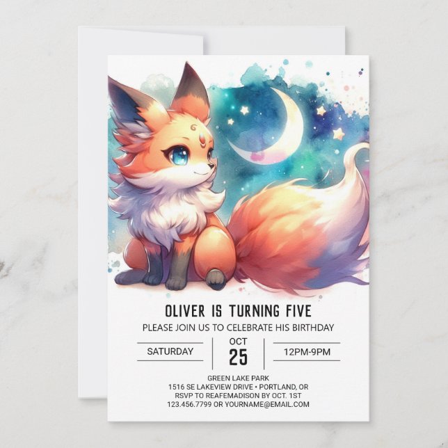 Digital Pastel Fox Birthday Invitation (Front)
