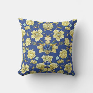 Digital Pattern Blue Floral Throw Pillow