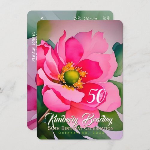 Digital Peony F watercolors 50th Birthday Party I Invitation