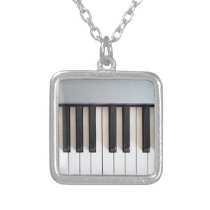 Digital piano keyboard silver plated necklace