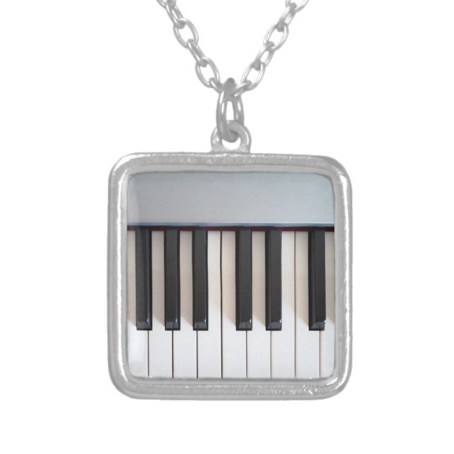 Digital piano keyboard silver plated necklace (Front)