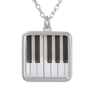 Digital piano keyboard silver plated necklace