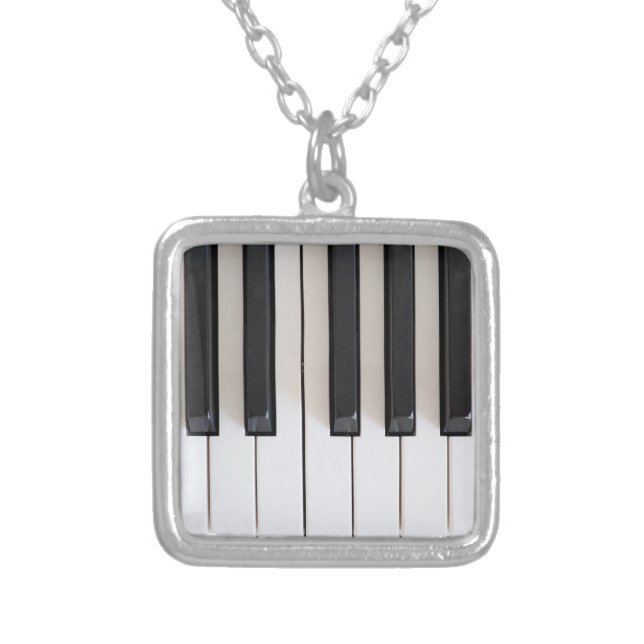 Digital piano keyboard silver plated necklace (Front)