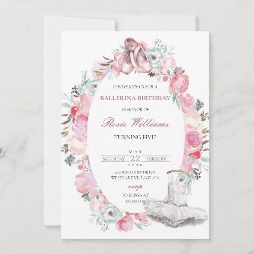 Digital Pink Ballerina Girl Birthday Invitation