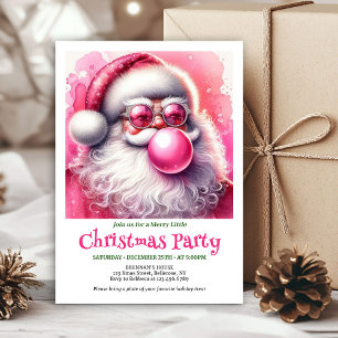 Digital Pink Santa Bubble Gum Funny Christmas Invitation