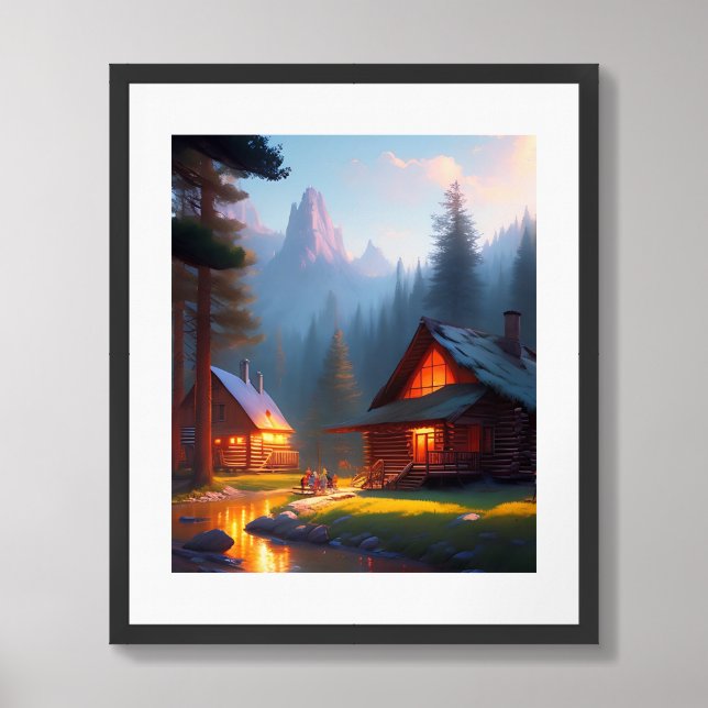Digital Poster 20"x24" Log Cabin Great Outdoors (Framed Front)