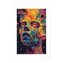 Digital print of an intricate art of a man.