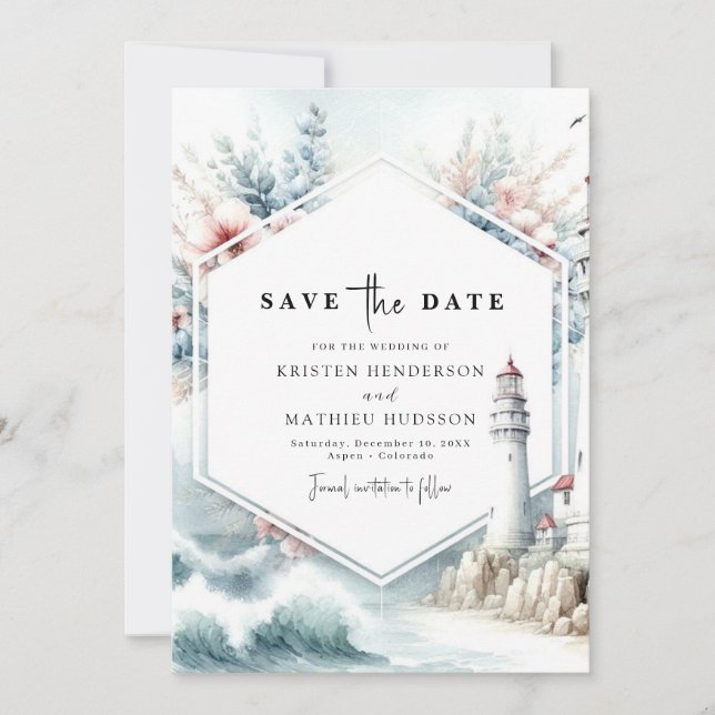 Digital Printable Charm Lighthouse Wedding Save The Date (Front)