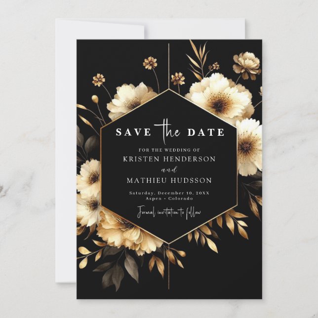 Digital Printable Gold and Black Wedding Save The Date (Front)