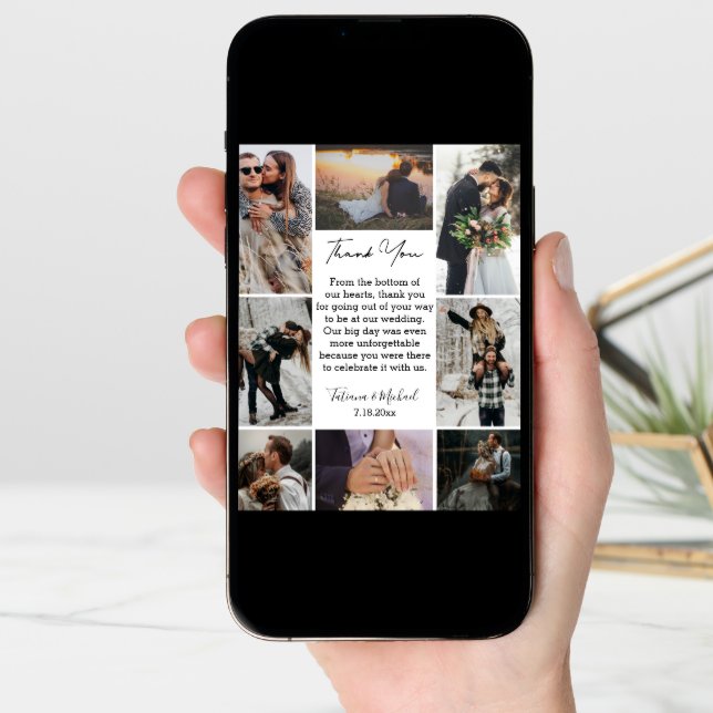 digital&printed 8 photos collage wedding thank you card (Front Digital)