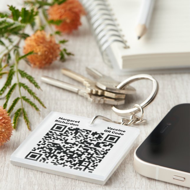Digital QR Code Photo ID Keychain (Front Right)