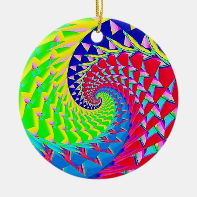 Digital Rainbow Spiral  Ceramic Ornament (Front)