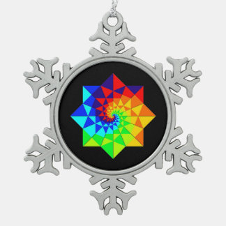 Digital Rainbow Spiral Snowflake Pewter Christmas Ornament