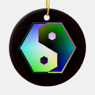 Digital Rainbow Yin Yang Ceramic Ornament