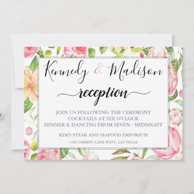 DIGITAL RECEPTION SPRING PINK ROSE BUTTERFLY INVITATION (Front)