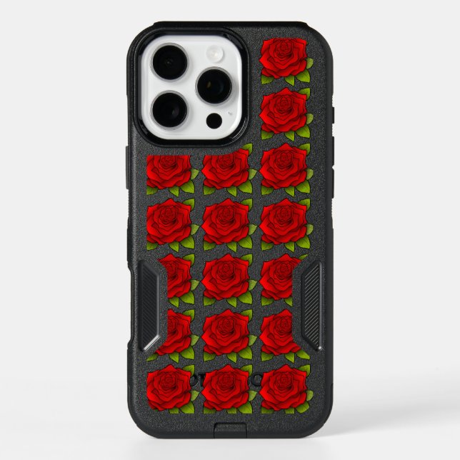 Digital Red Rose Art Pattern Otterbox iPhone Case (Back)
