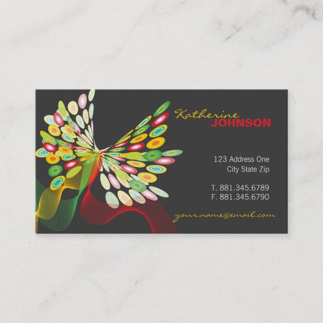Digital Retro Modern Butterfly Fly Abstract Art Business Card (Front)